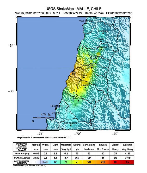 歷史上的今天:2012年3月25日智利塔爾卡7.1級地震