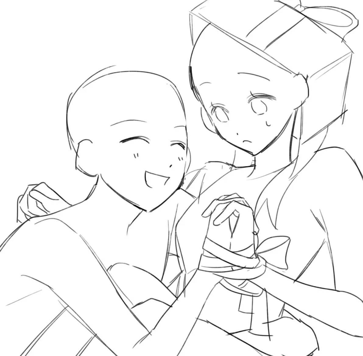 绘画素材闺蜜双人互动素材参考