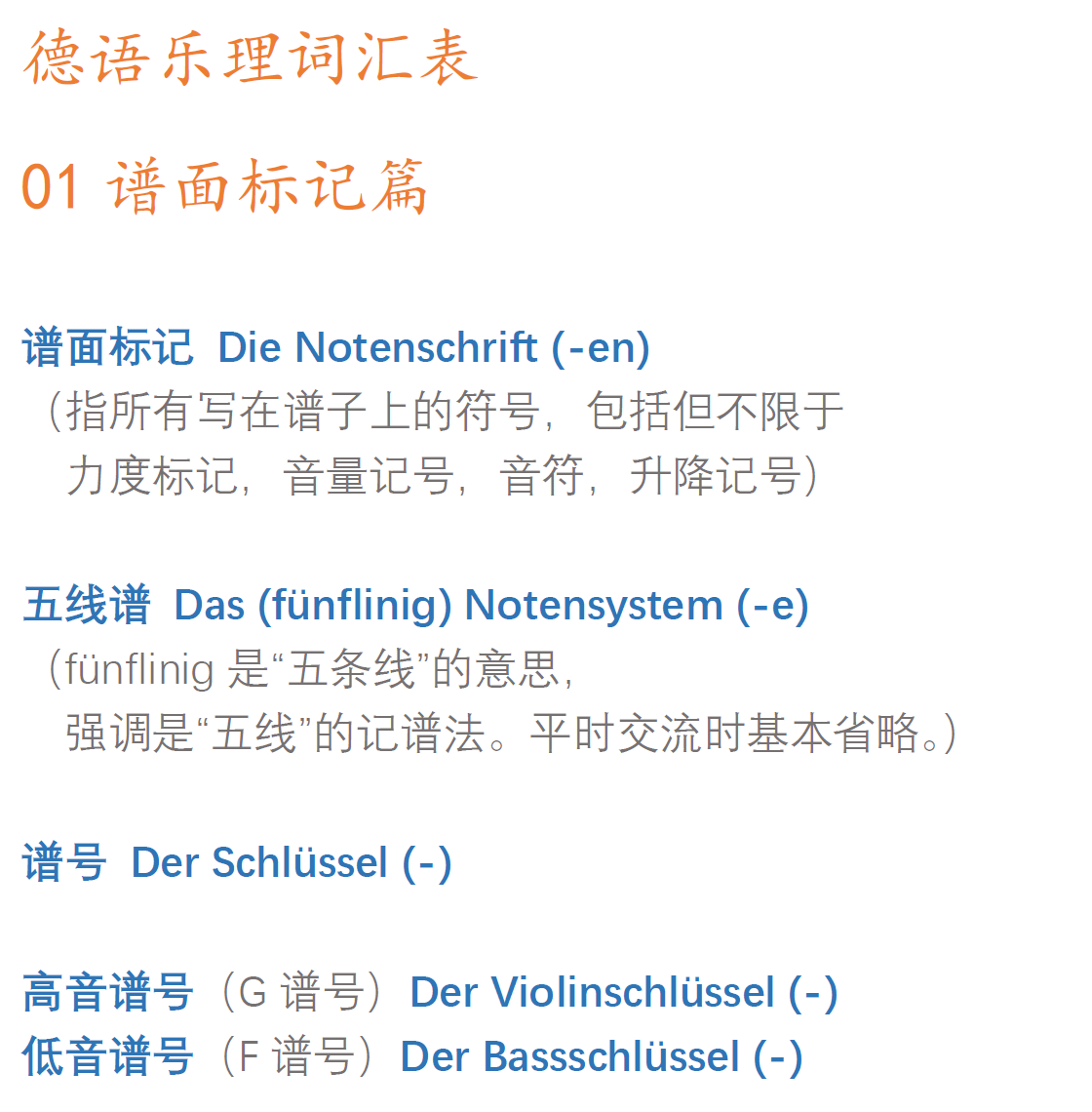 本列表僅收集彙總各樂理詞對應的德語翻譯,不涉及樂理教學,供有一定