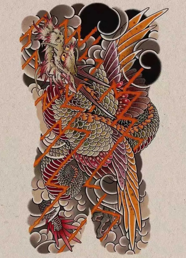 满背应龙纹身手稿图案
