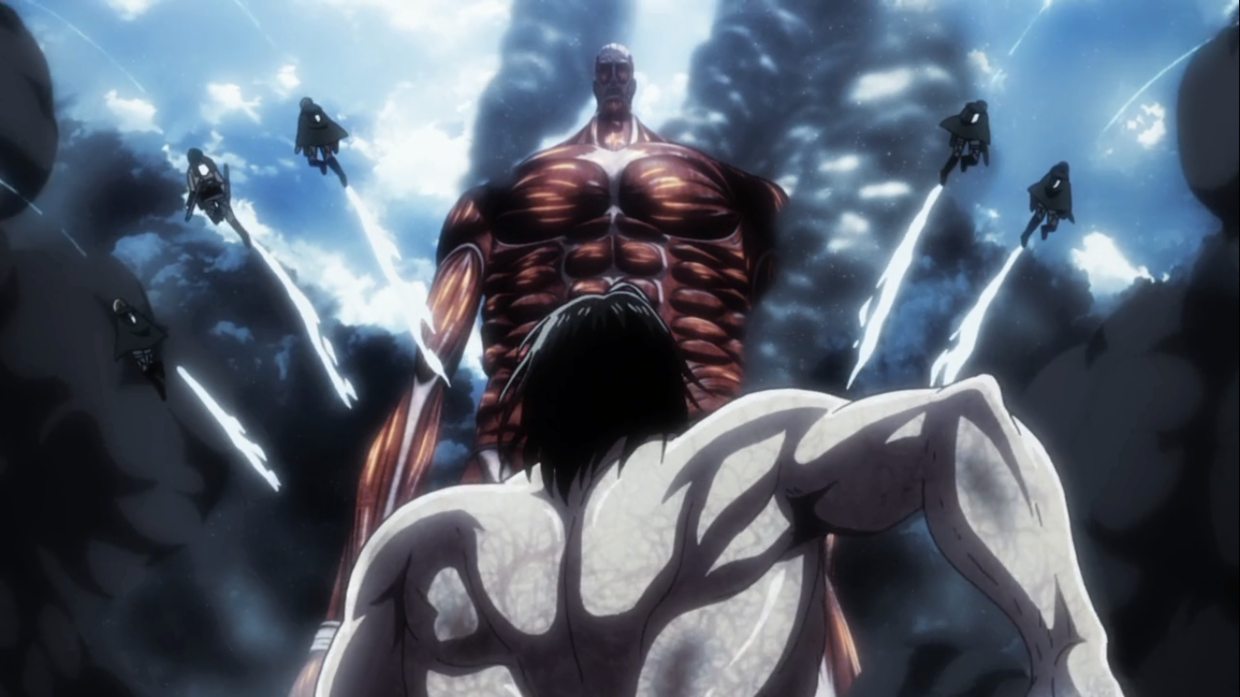 巨人53 前进,埃尔文团长带头冲向猴子,冲向前方抛来的石头弹雨