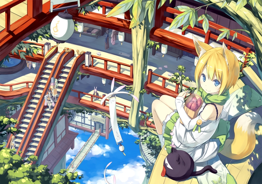 日本神社的狐狸巫女。