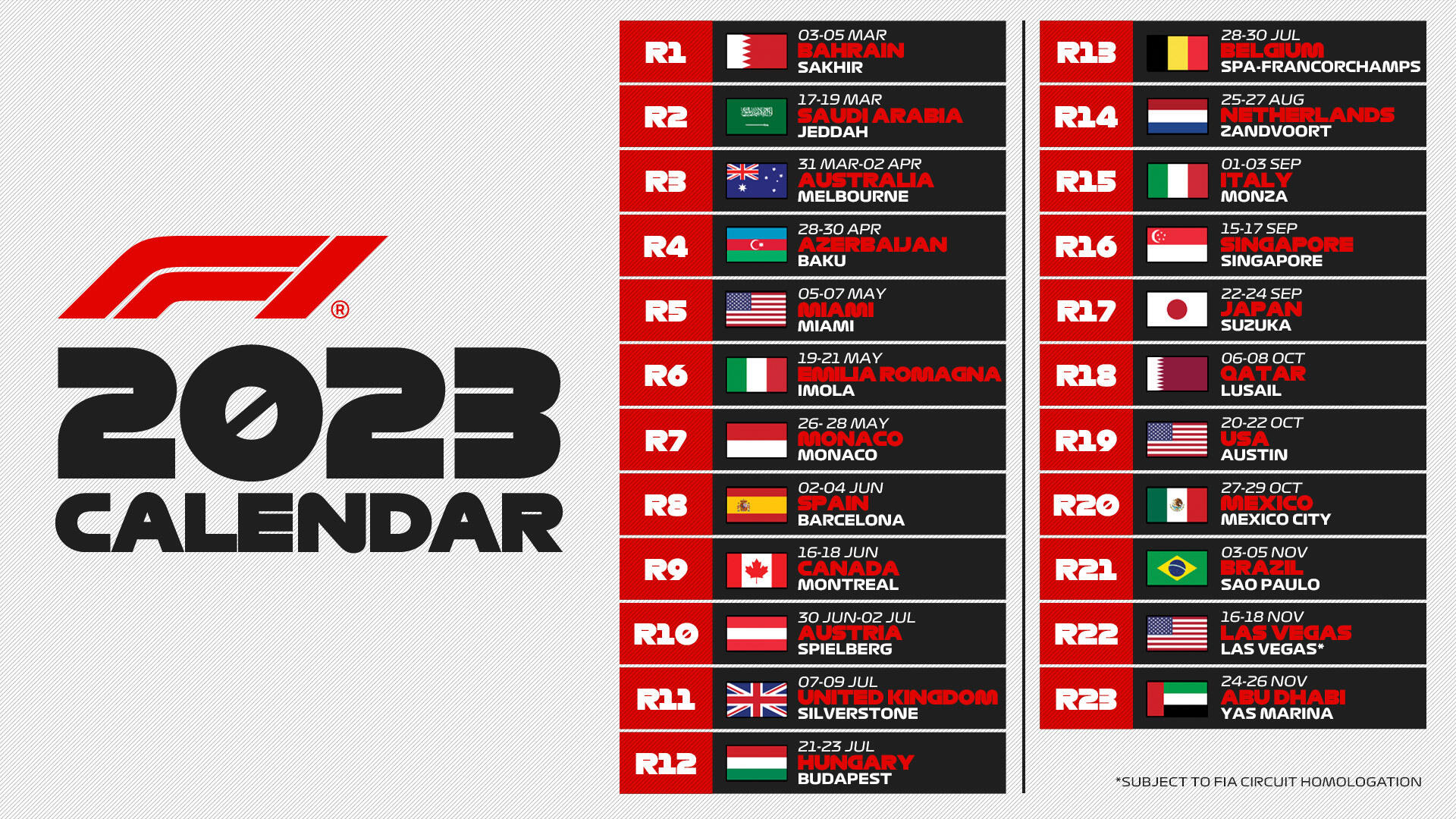 F1 2023 F1 2023 CALENDAR 