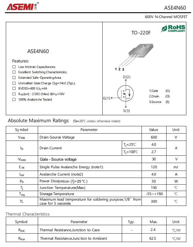 4N60-ASEMI高压N沟道MOS管4N60 - 哔哩哔哩