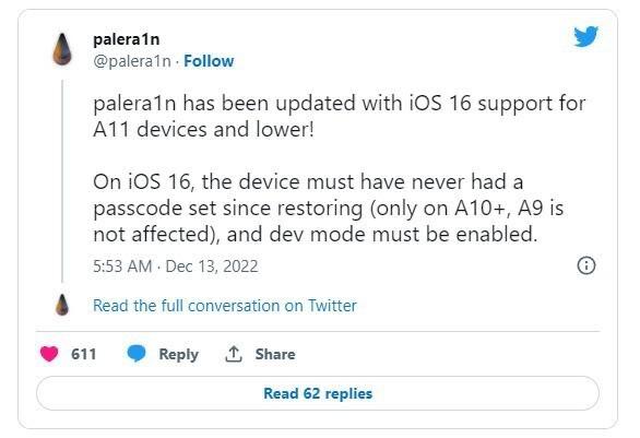 苹果劲爆!ios16被破解 palera1n越狱工具更新 - 哔哩哔哩