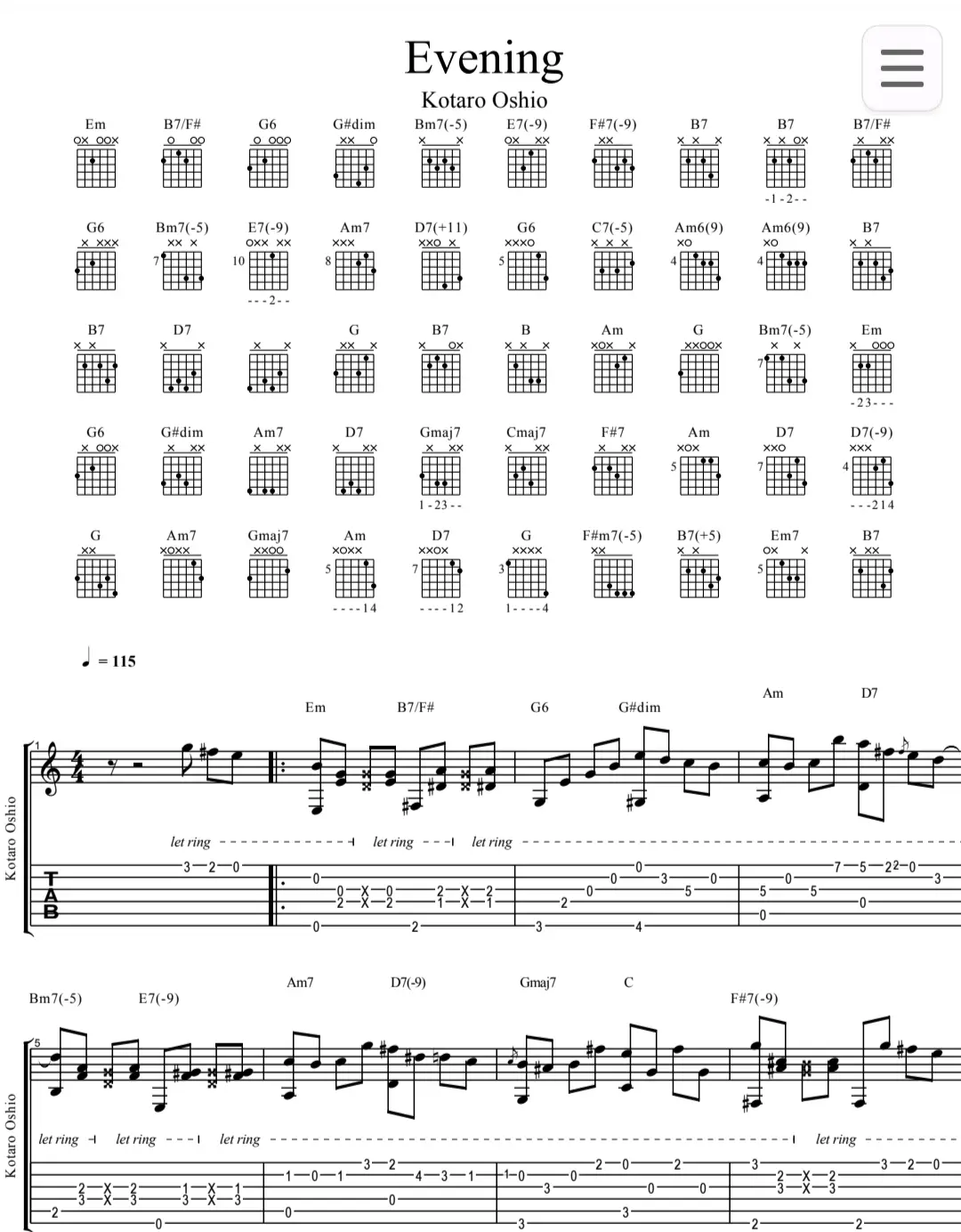 《evening》(corn wave麦浪)的吉他谱