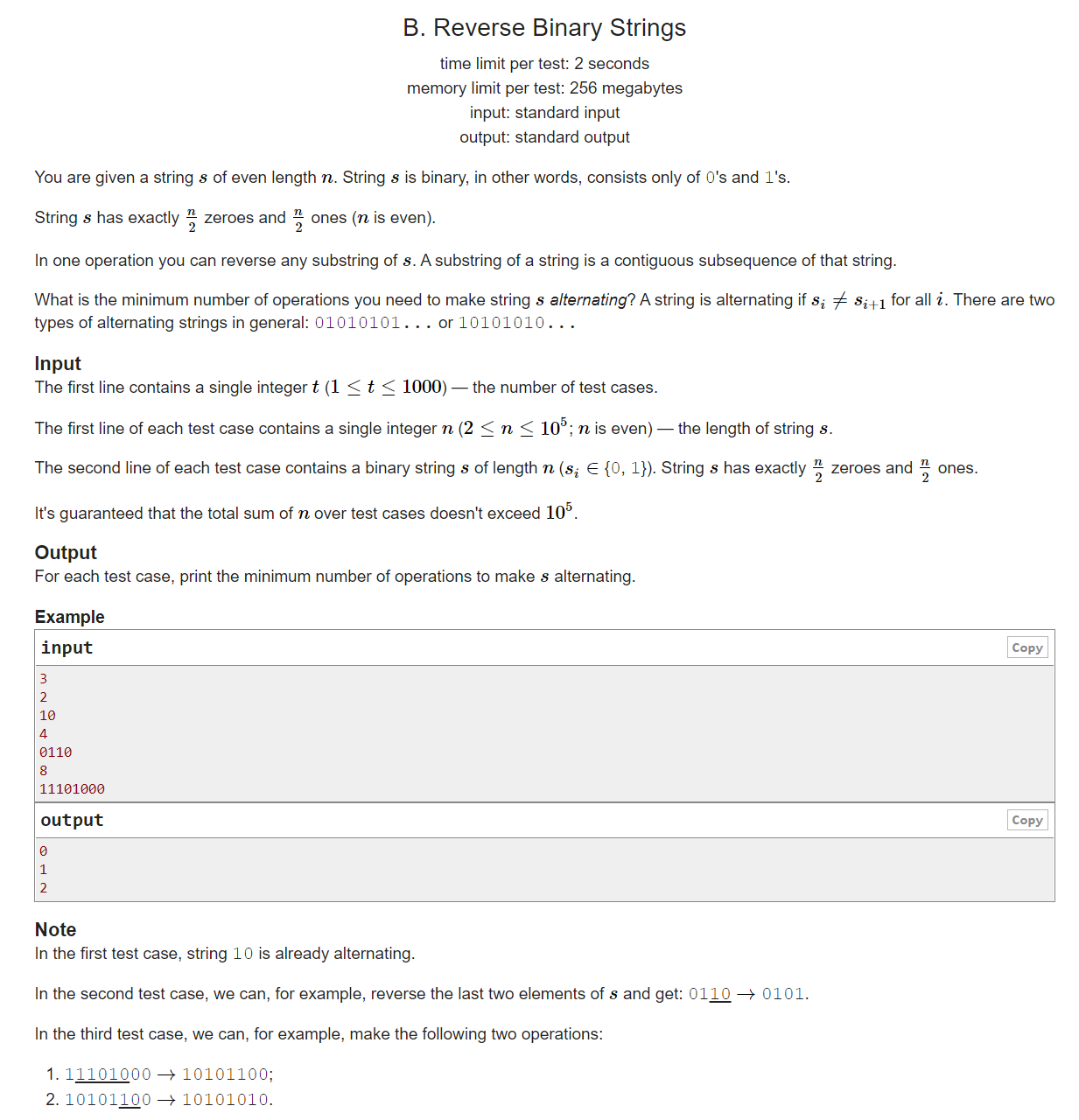 Educational Codeforces Round 97 /1437 B Reverse Binary Strings - 哔哩哔哩