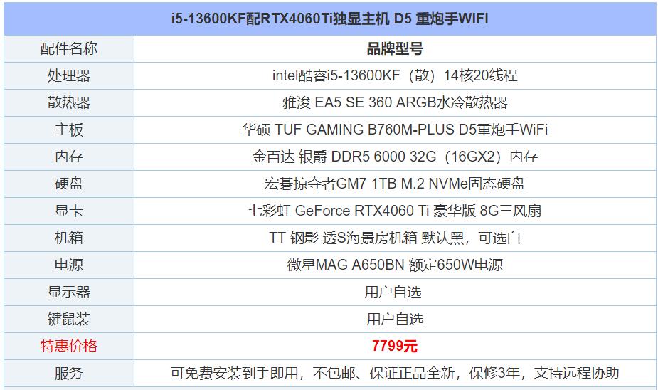 高端台式电脑配置清单及价格