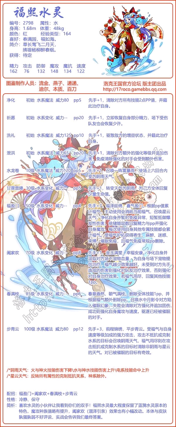 《洛克王国》新春水灵技能和种族值表!附带小灵犬.