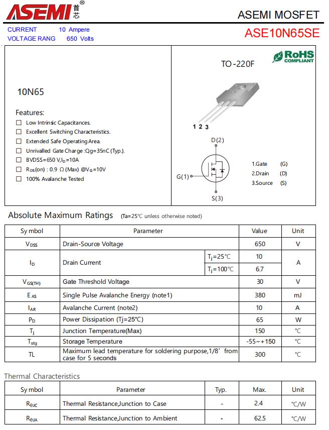 10N65-ASEMI高压N沟道MOS管10N65 - 哔哩哔哩