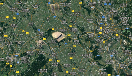 亚琛-施托尔贝格附近地图,其中茅斯巴赫在施托尔贝格东南方向1km处