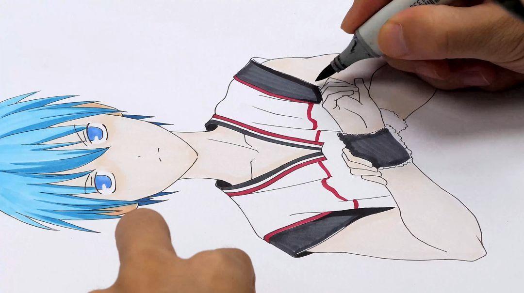 【马克笔绘画教程】用马克笔画一个黑子哲也!