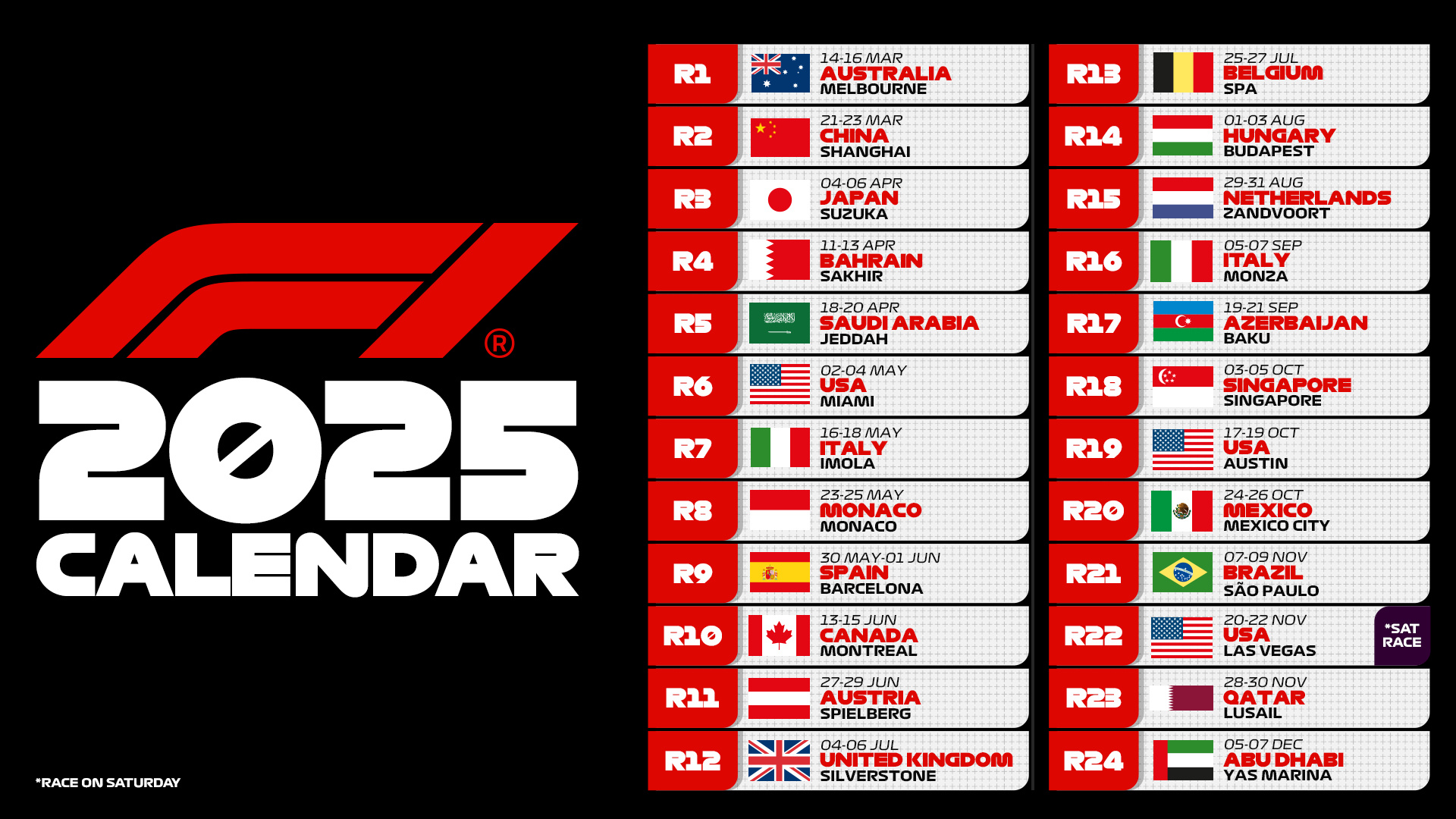 F1 2025赛季赛历｜F1 2025 CALENDAR 哔哩哔哩