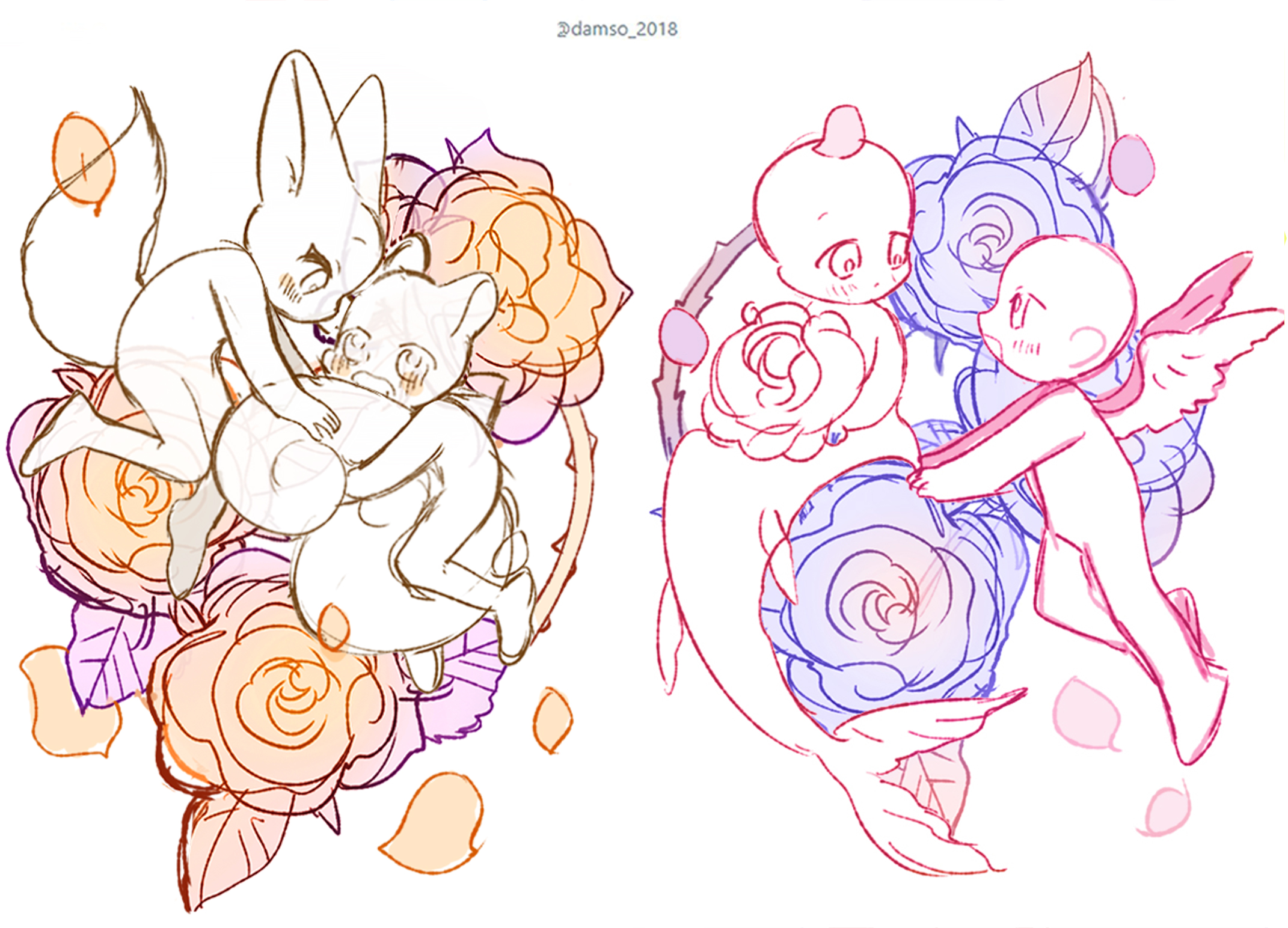 【板绘临摹】"花粉小精灵—"q版崽儿「双人线稿」