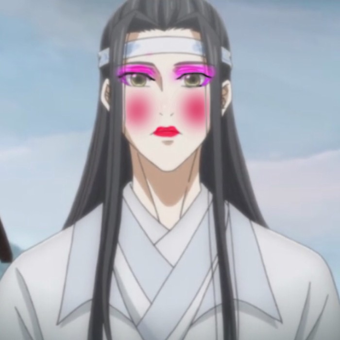 当魔道祖师众人被道友涂上眼线腮红,魏婴秒变妲己,蓝湛惊艳动人