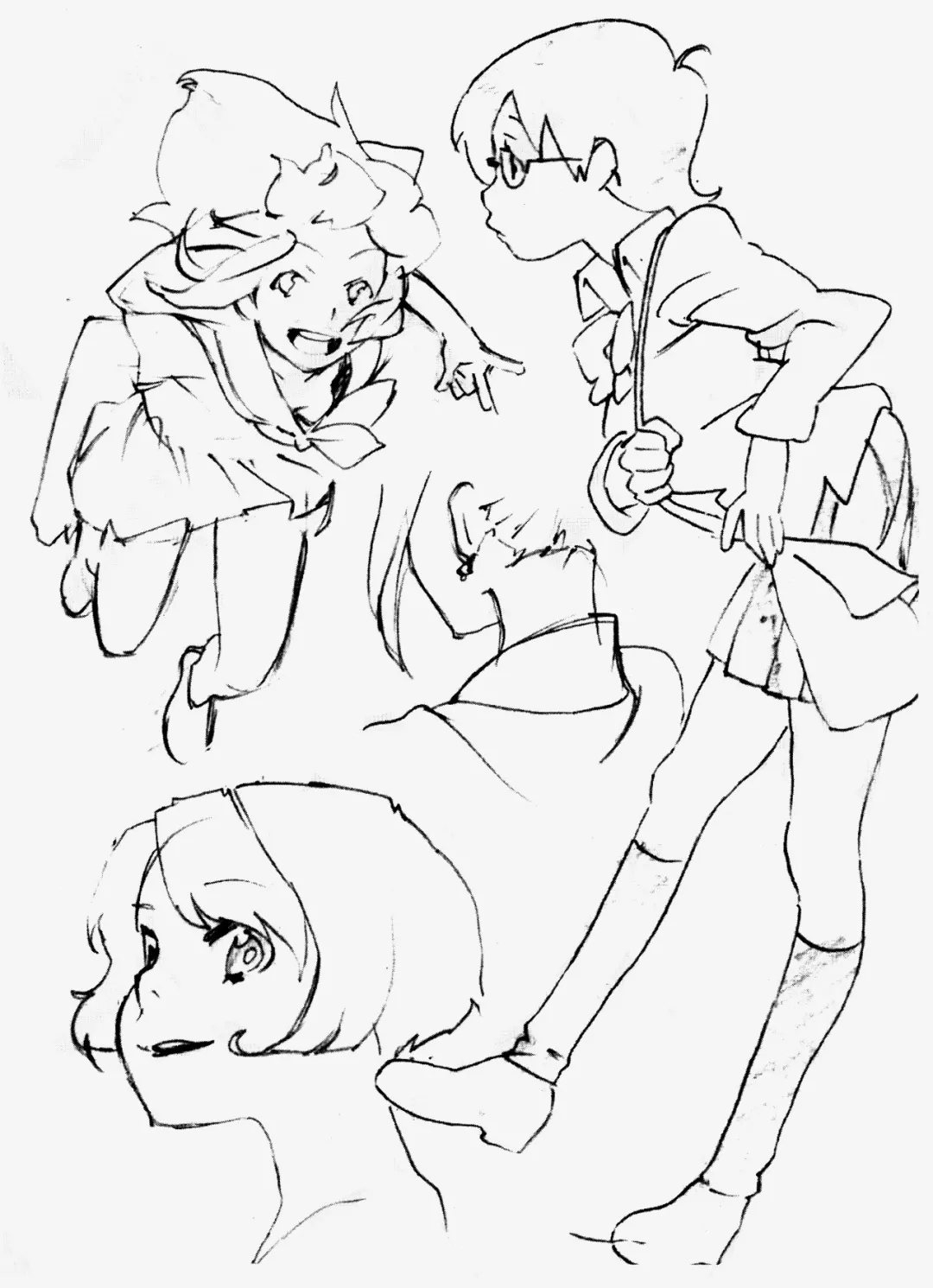 素材女生人体动态线稿参考各种透视夸张部位