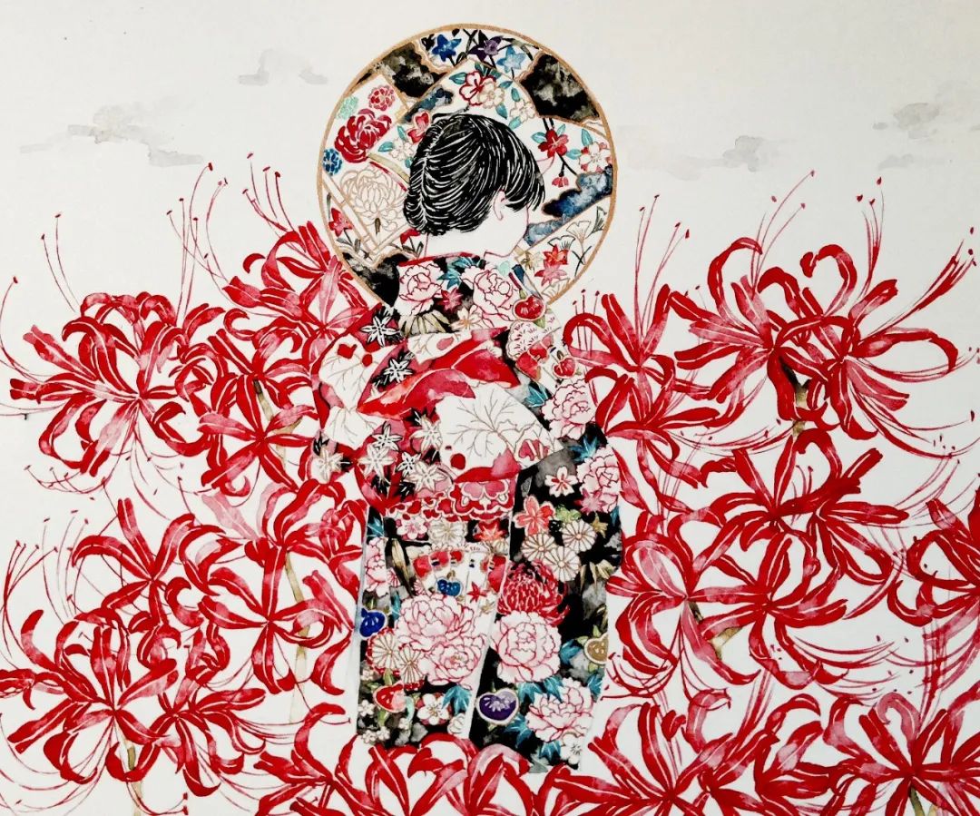 【水彩插画】日式浮世绘和服少女!华丽精致画风
