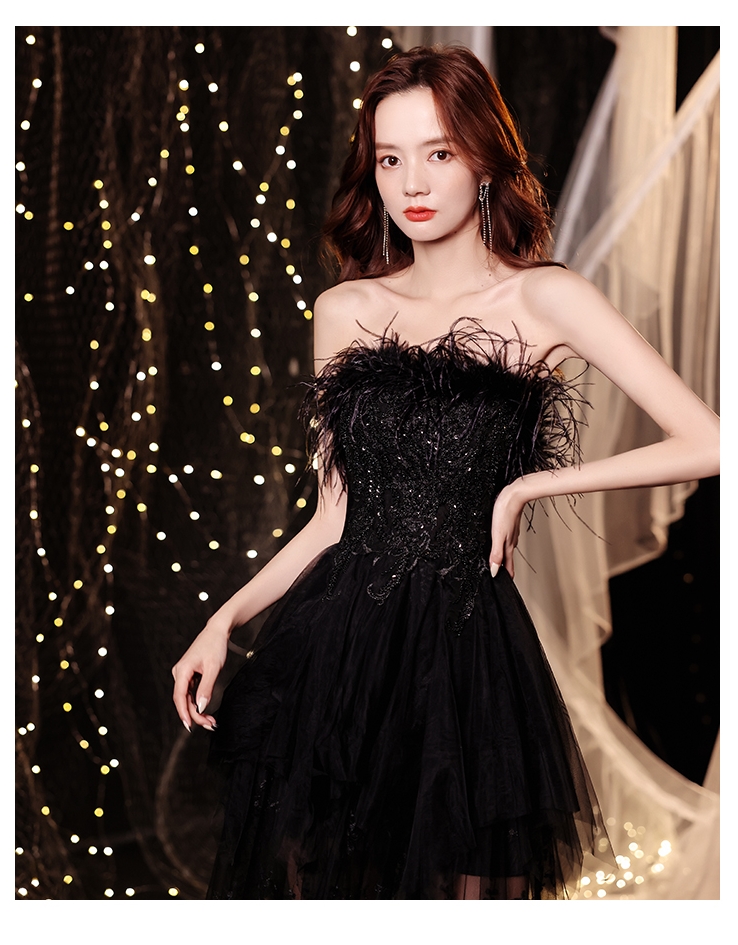 黑色晚礼服裙轻奢小众高端名媛抹胸生日派对宴会2021新款秋季 (1)
