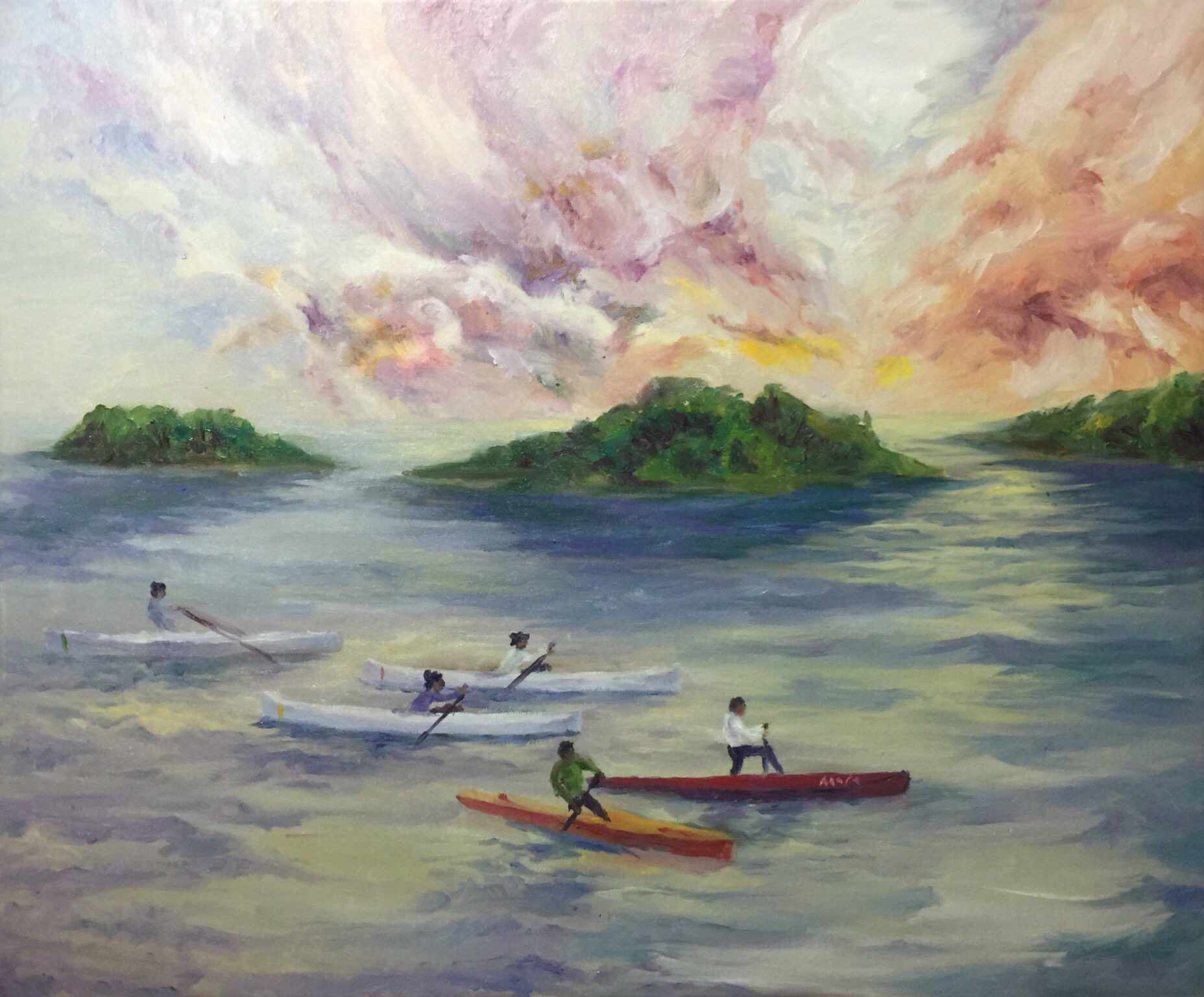 【绘画创作过程】水库上的余晖