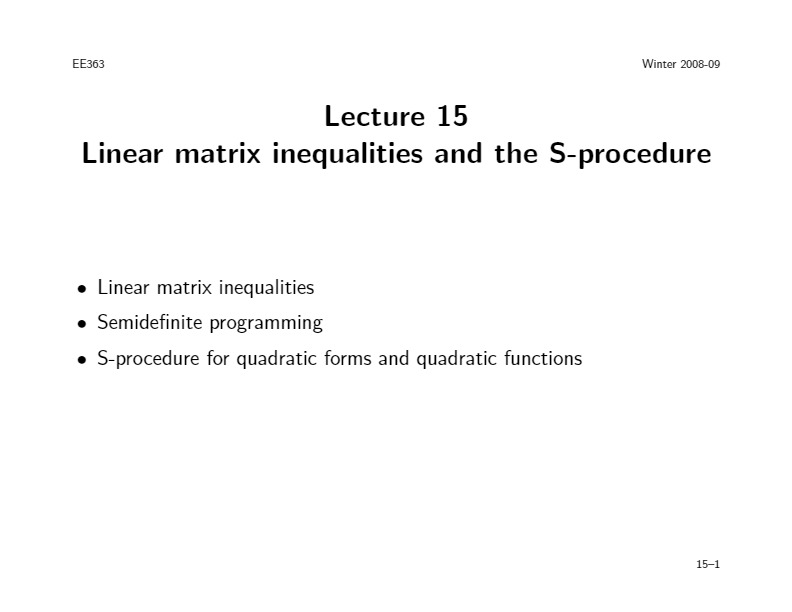 Linear matrix inequalities and the Sprocedure(线性矩阵不等式和S引理) 哔哩哔哩