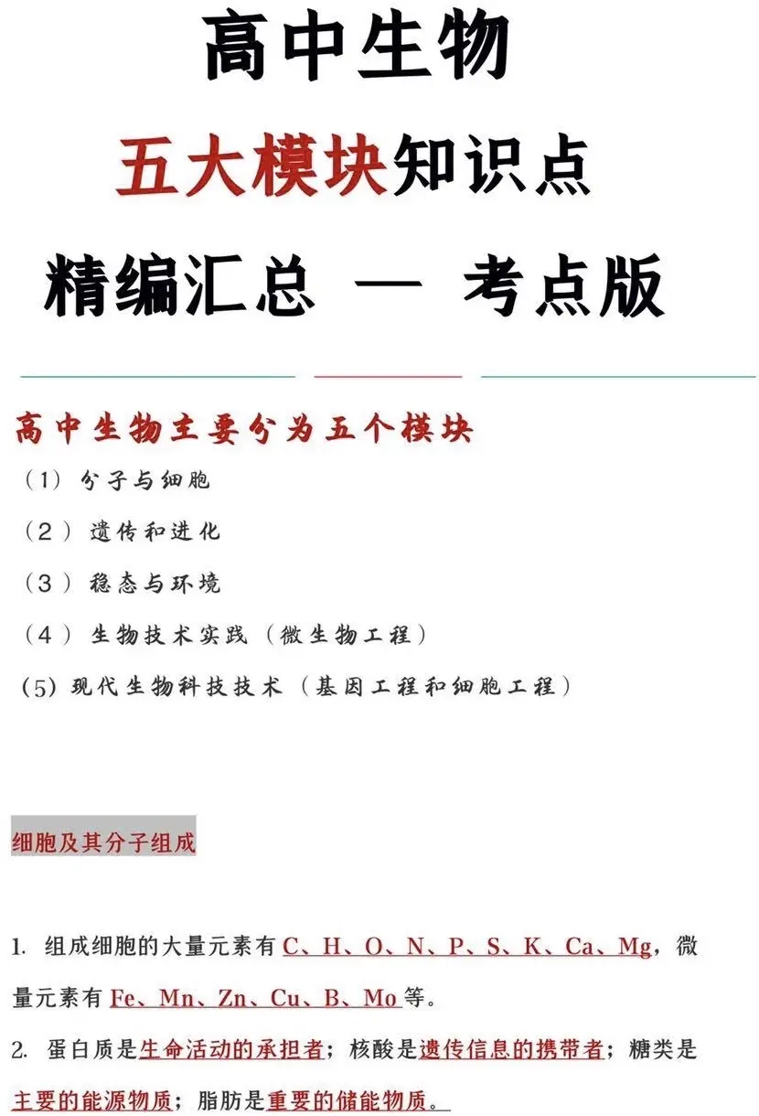 精编汇总 高中生物五大模块知识点 考点全覆盖 哔哩哔哩