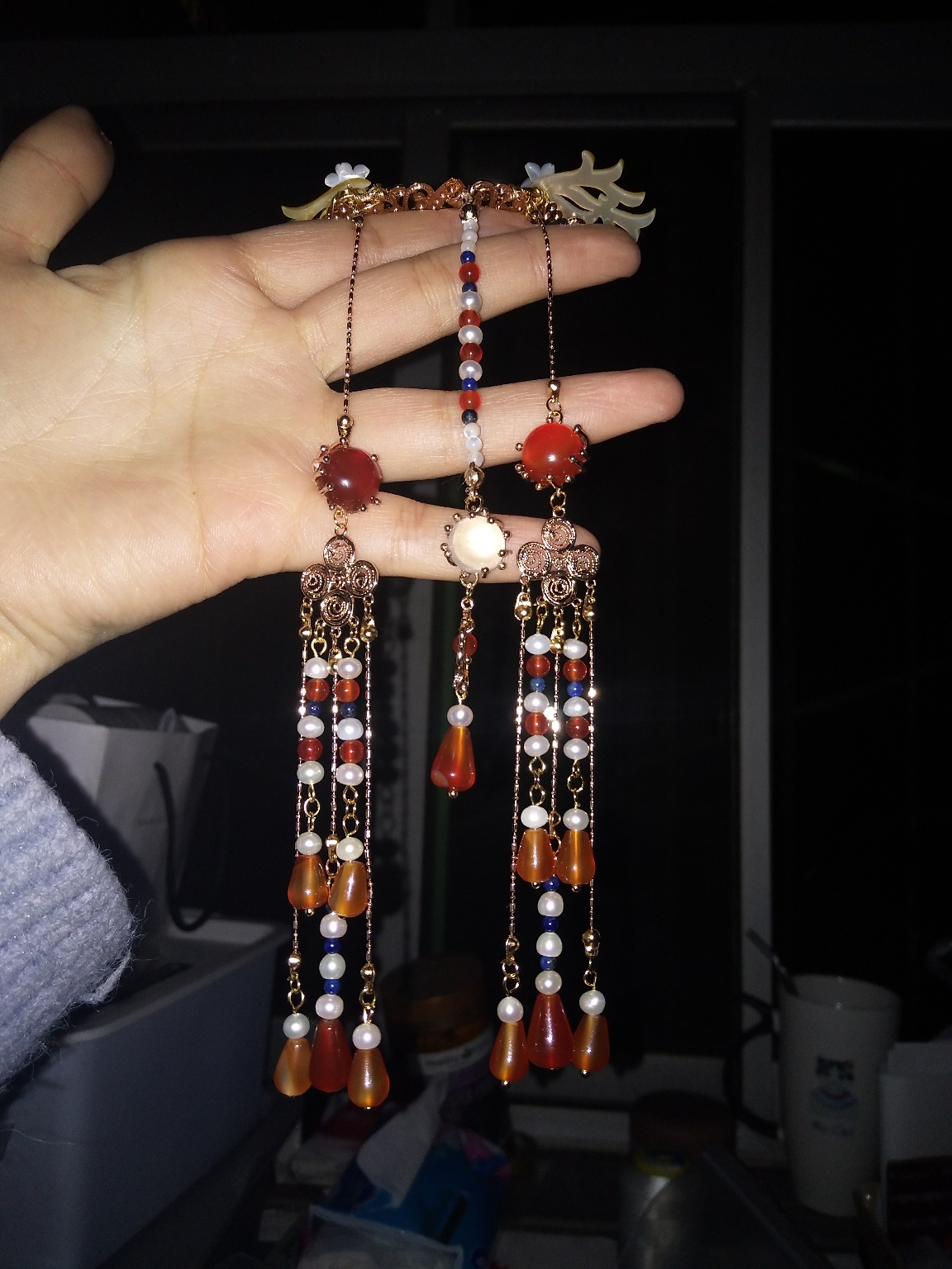 汉服发饰配饰玉簪花发钗发夹淡水珍珠软璎珞