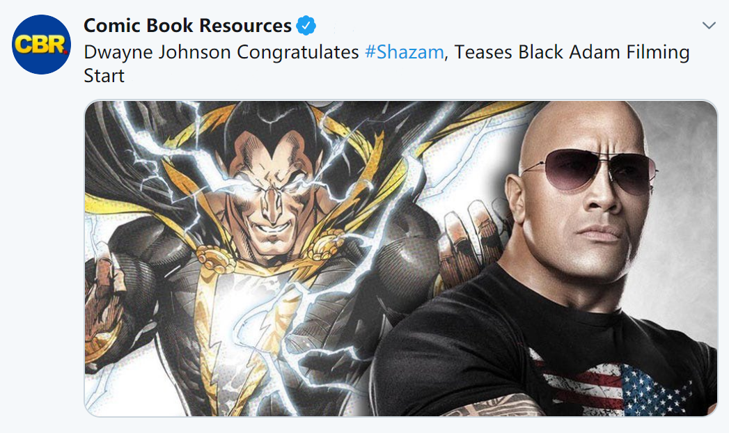 《雷霆沙赞》北美票房大爆,黑亚当也已经提上