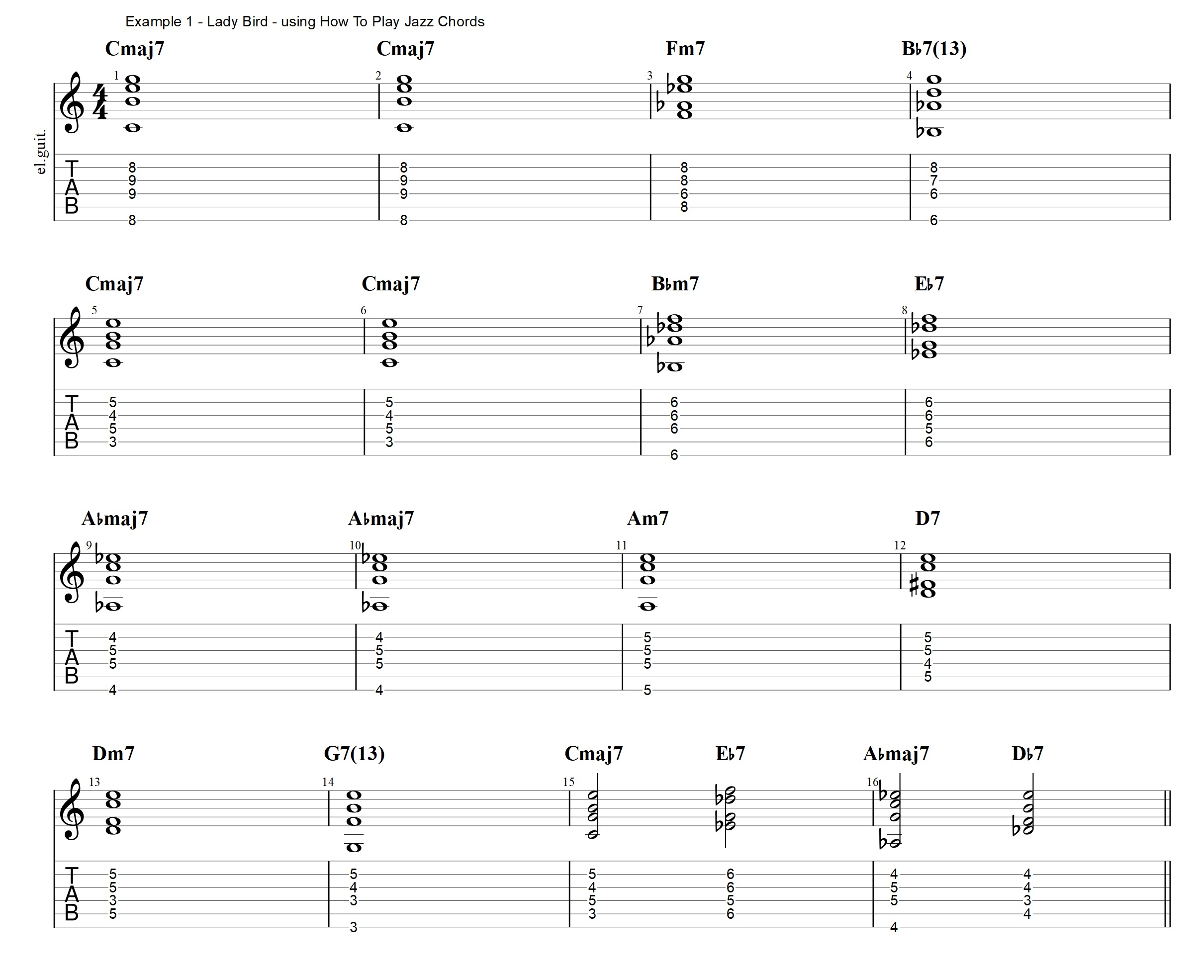 爵士吉他 - 无根音和弦伴奏