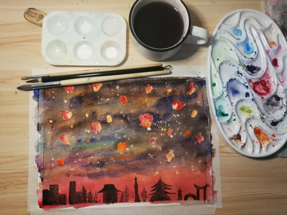 孔明灯——水彩临摹