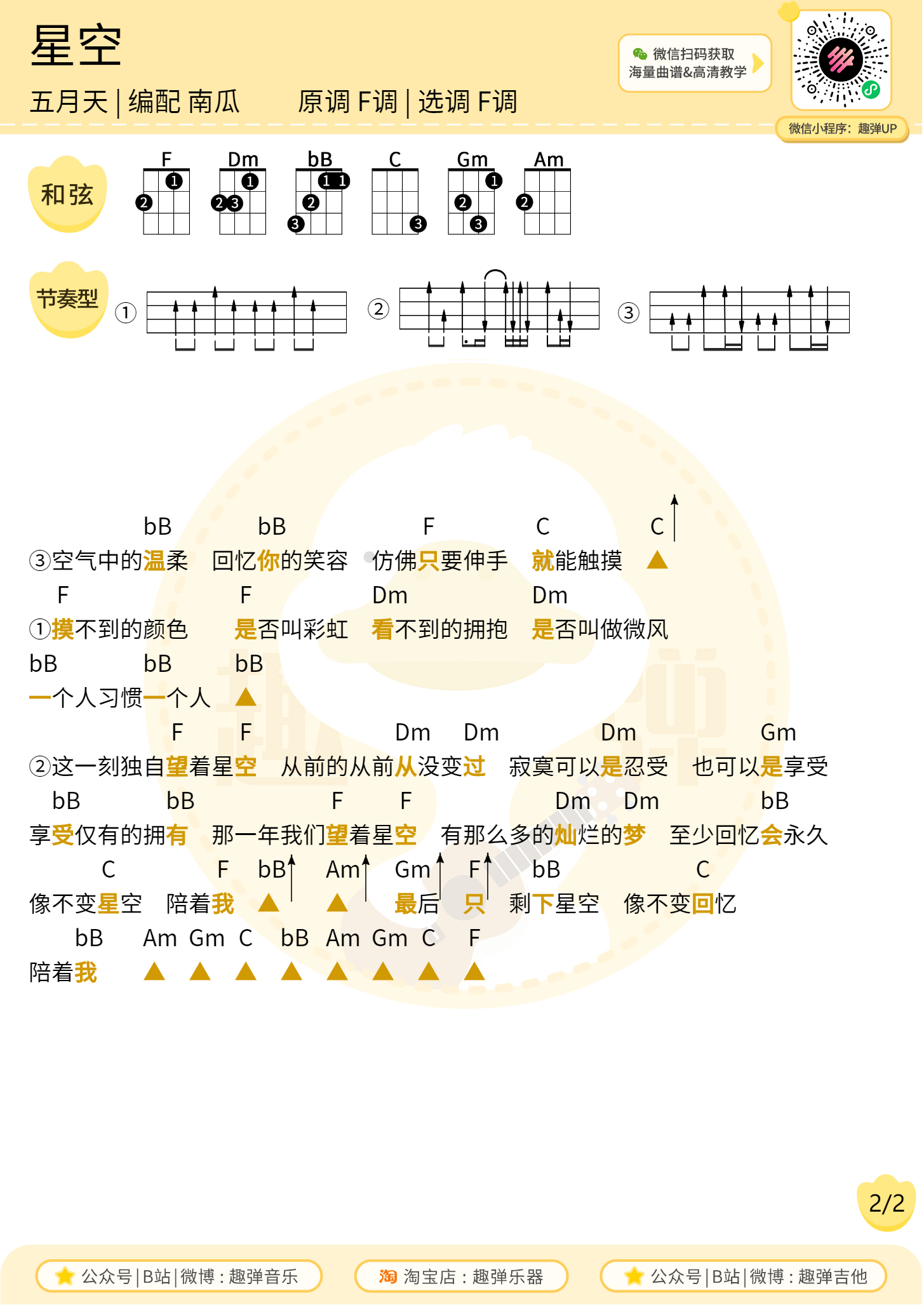 星空-五月天F调六线PDF谱吉他谱-虫虫吉他谱免费下载
