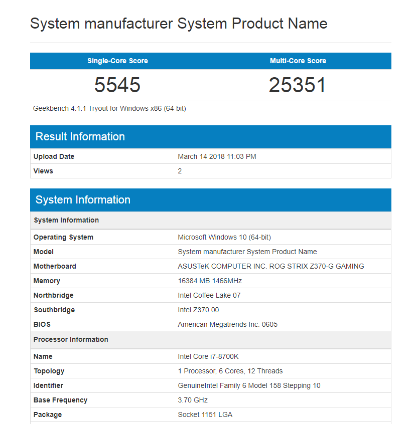  8700k ryzen 7 2700x geekbench 