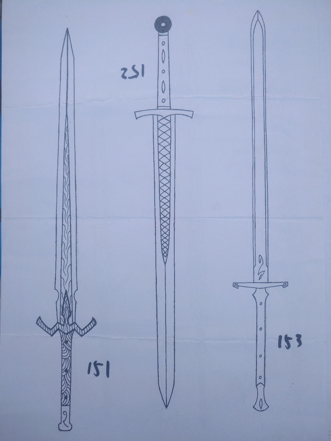三把西方剑,152的剑身设计也是第一次画这种,看着还行,153没想好握把