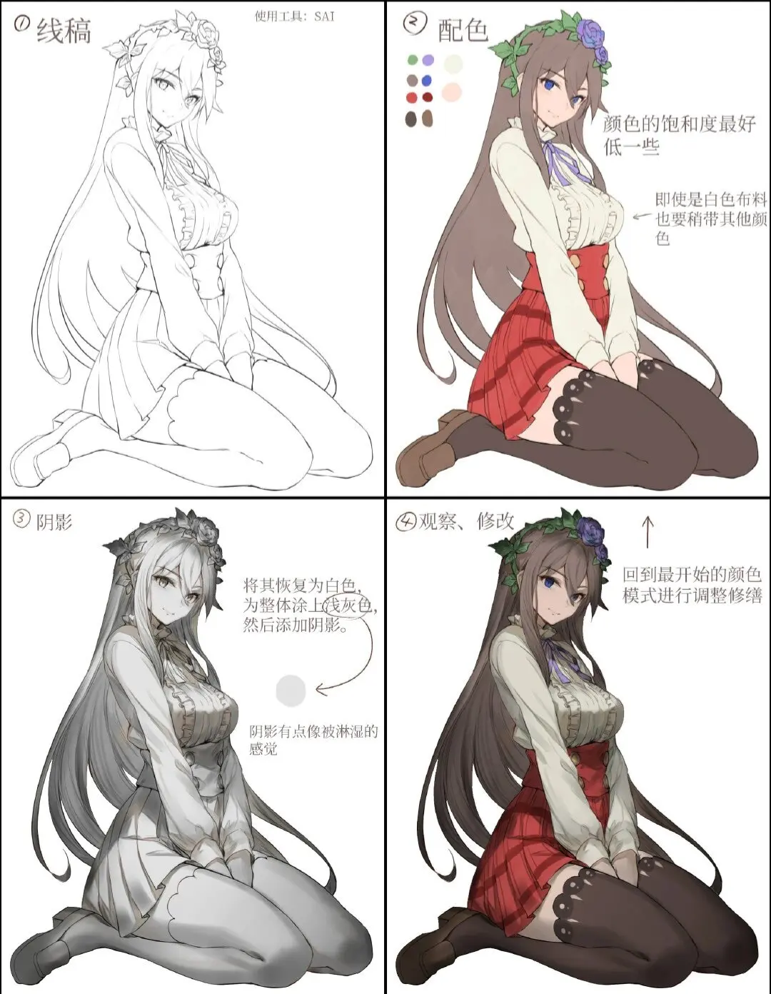 【绘画教程】二次元美少女上色练习 哔哩哔哩