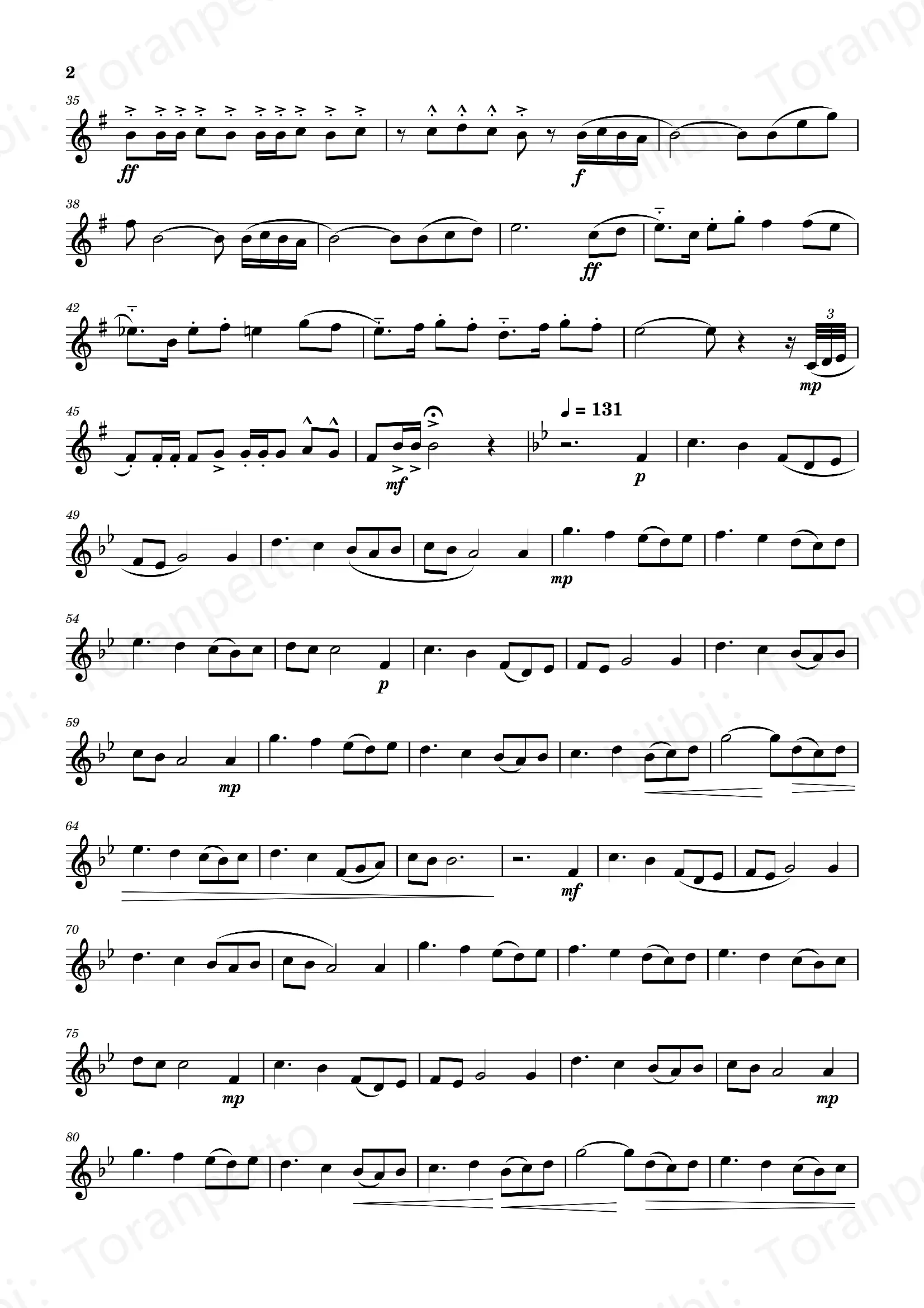 《普罗旺斯之风》改编小号独奏版 五线谱 - 哔哩哔哩