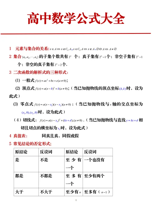 高中数学 重要公式总结 高二升高三一轮复习干货 哔哩哔哩