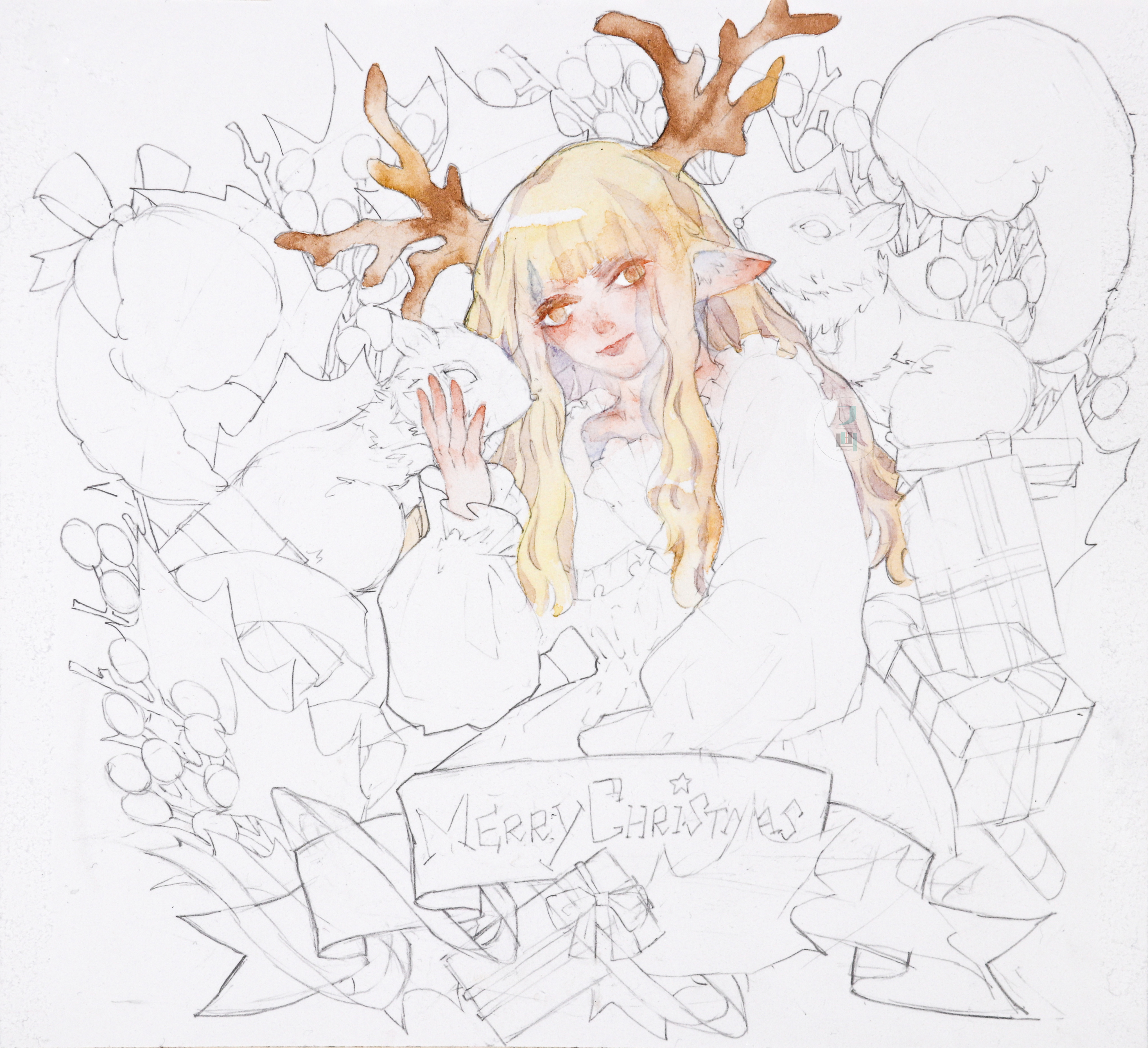 水彩教程麋鹿幻化成的少女戳进看大图