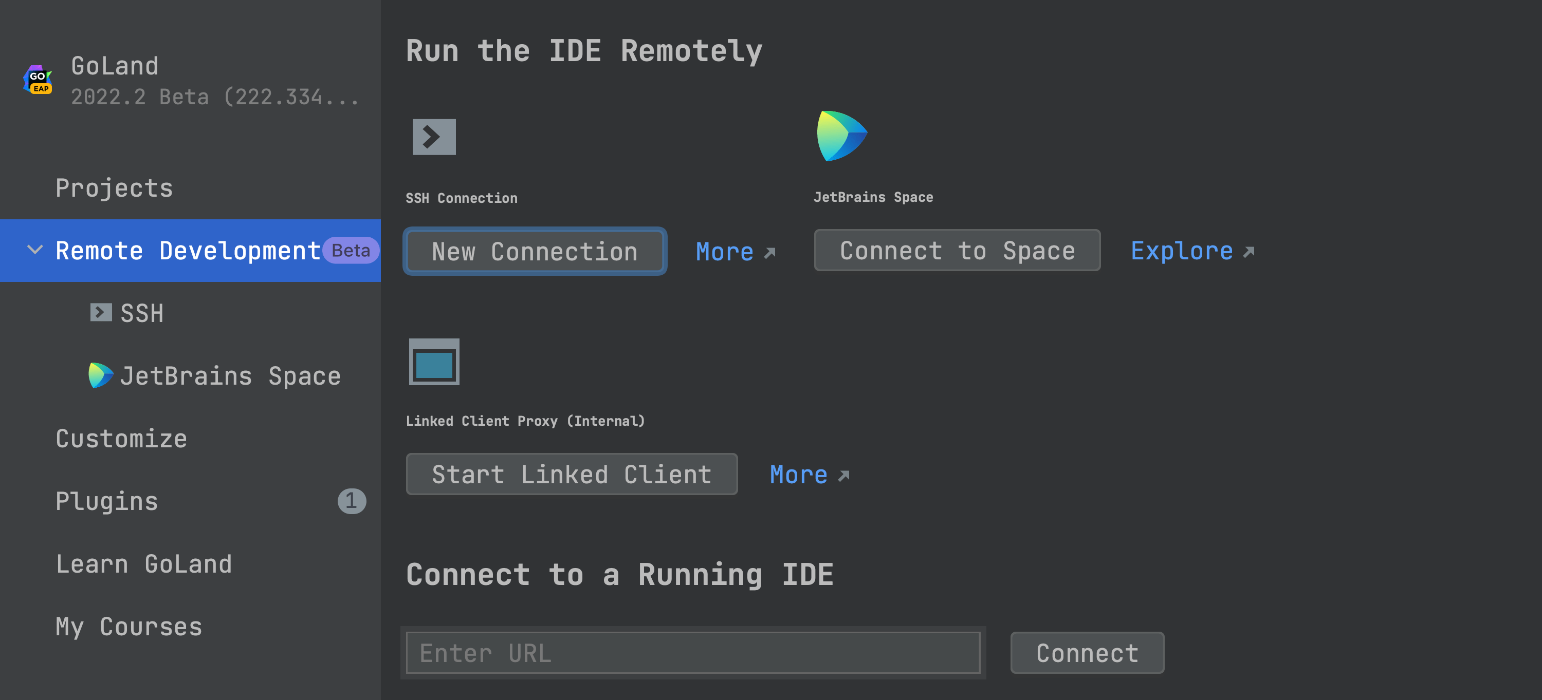 GoLand 欢迎屏幕的 Remote Development(远程开发)版块