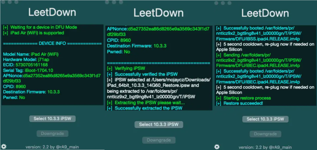 苹果A7处理器完美降级工具LeetDown，iPad Air/mini2/5S轻松降级iOS 10.3.3 - 哔哩哔哩