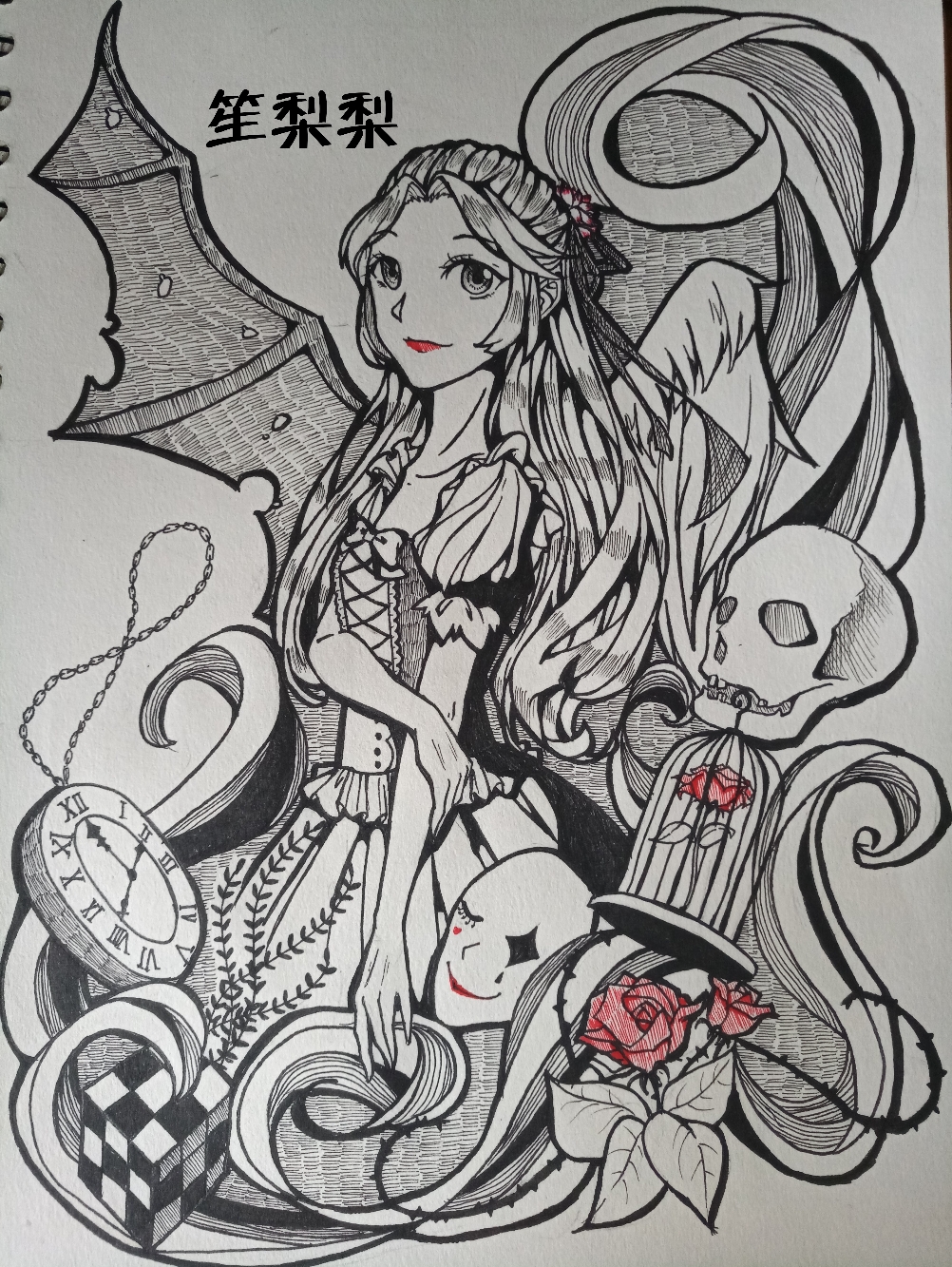 【手绘过程】黑白风格的少女