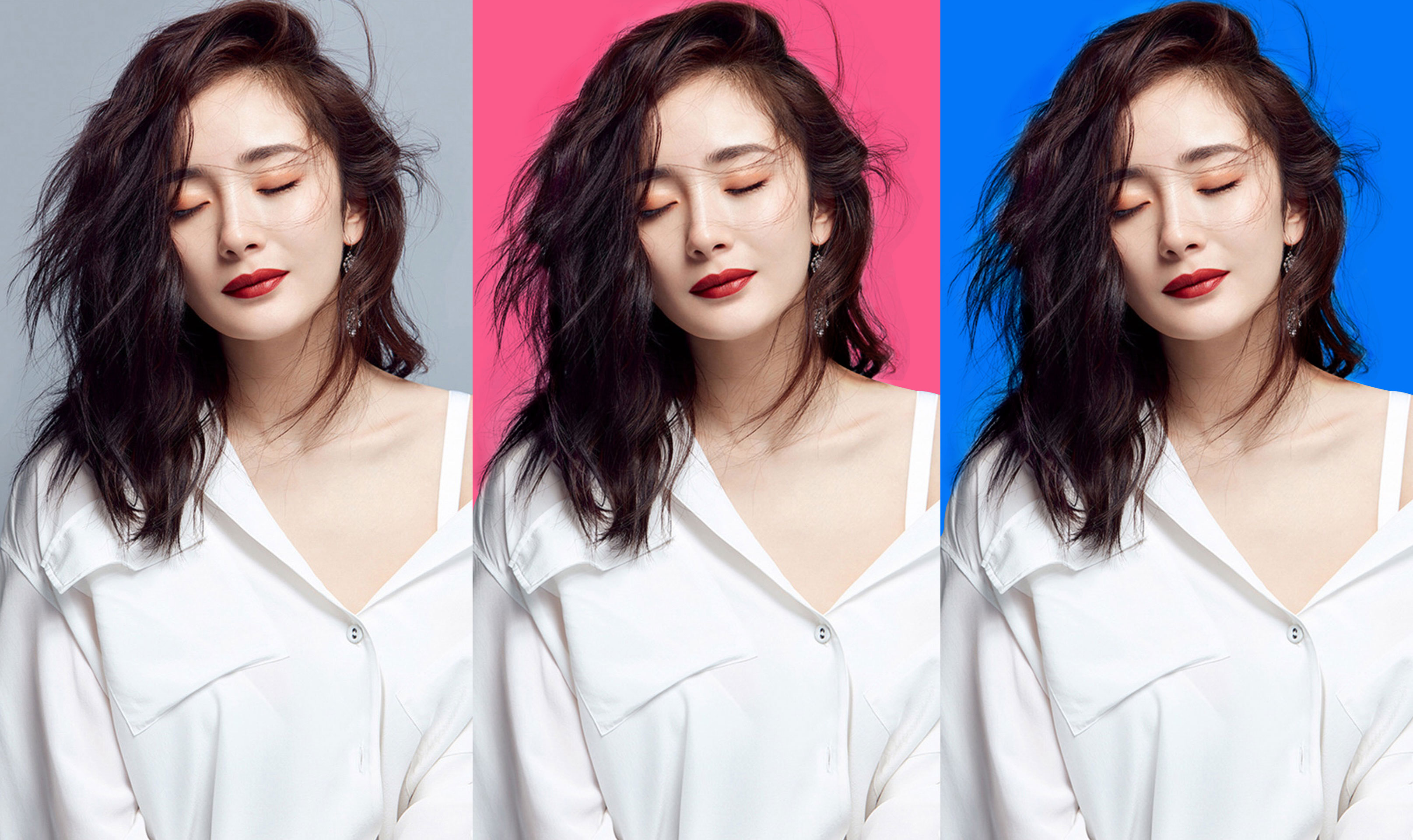 ps教程用图层混合模式给杨幂单色照片抠图