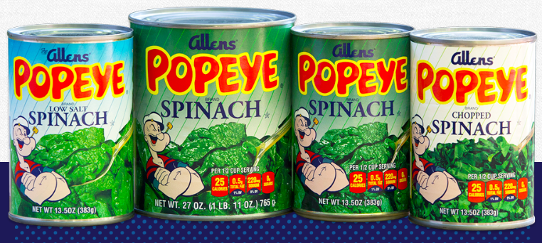 在大力水手出没的商品中,当然有些是合情合理的,比如菠菜相关的食谱