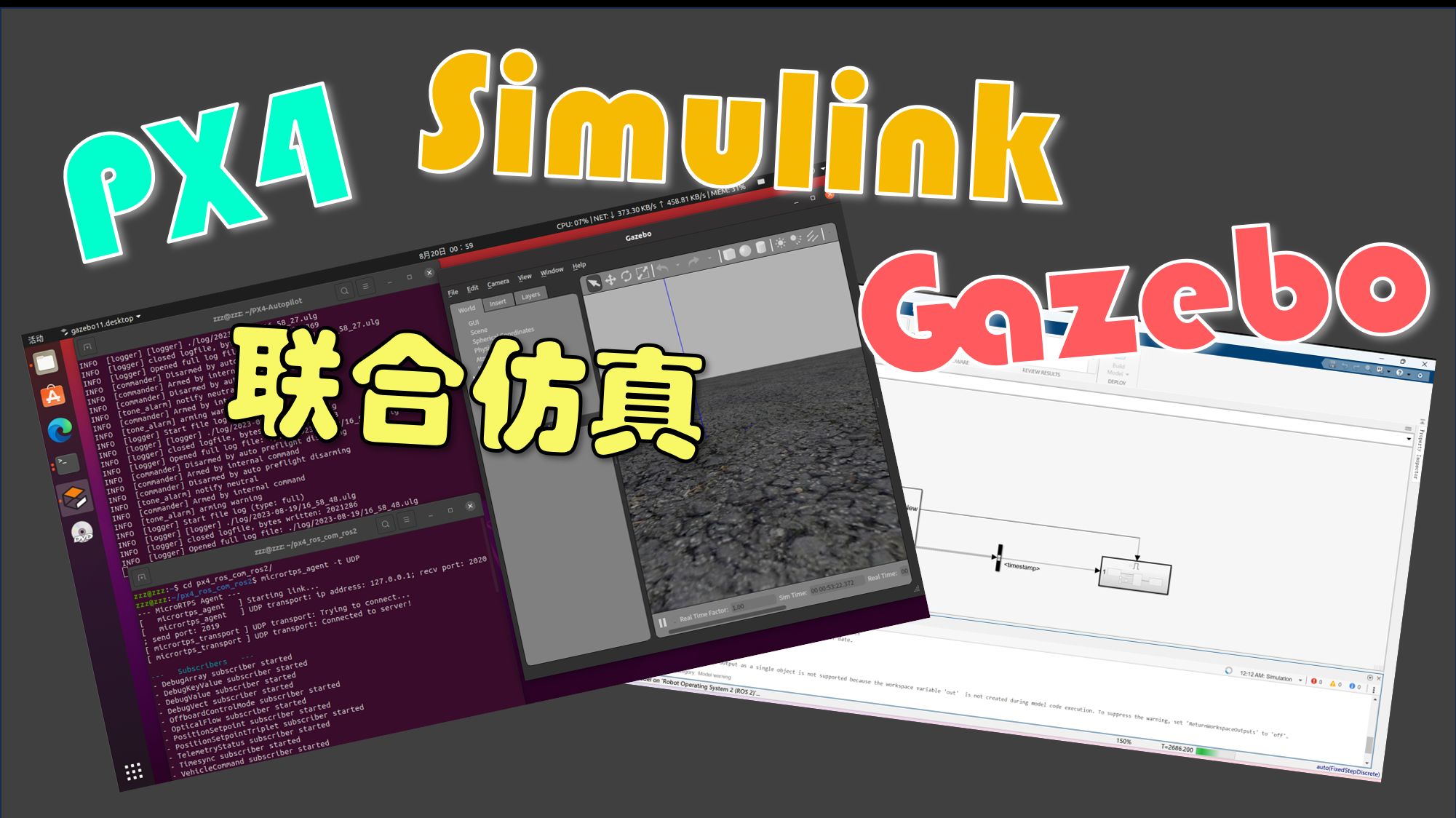 Ubuntu20 04 px4v1 13 ros2 foxy fast dds matlab 2022b 