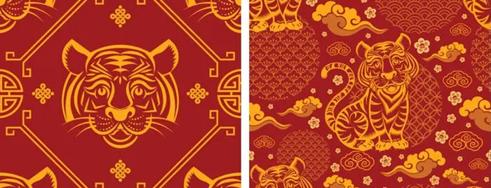 2022春节新年中国风虎年老虎元素平铺背景大图插画AI矢量设计素材- 哔哩哔哩