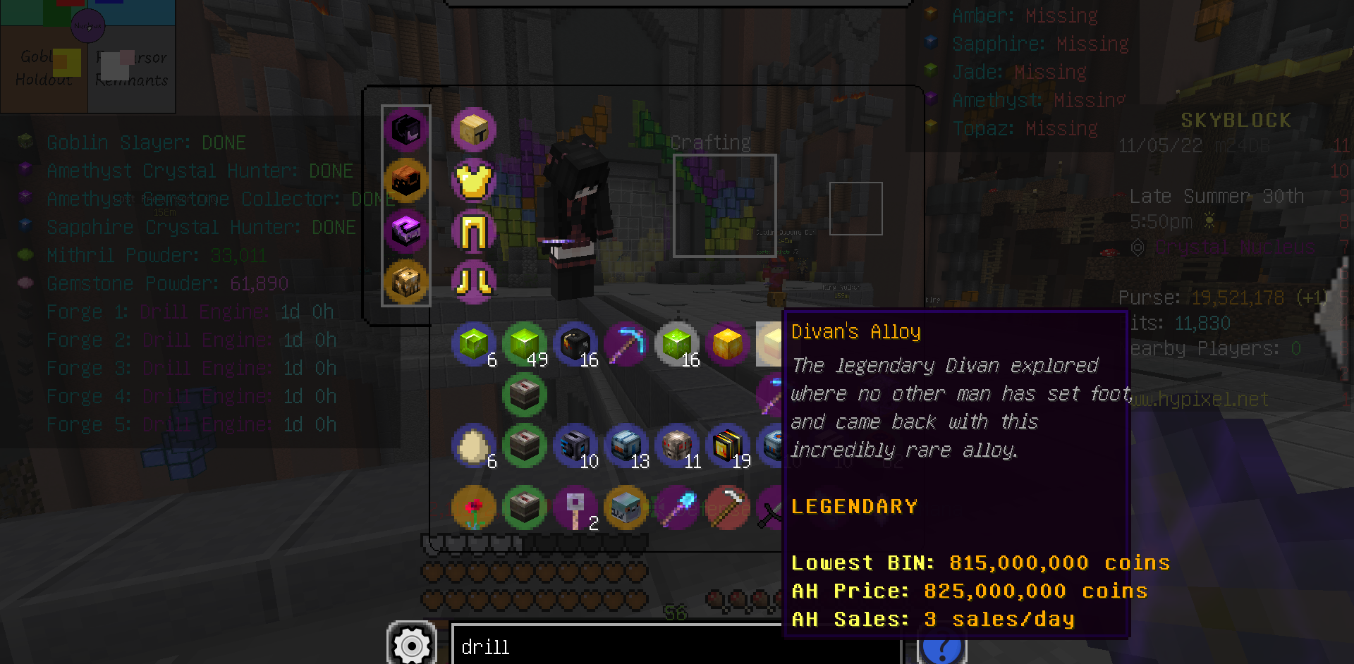  hypixel skyblock 129 runs divan s alloy 