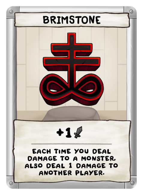 硫磺火:攻击力 1,每当你对怪兽造成伤害时,同时对另一任意玩家造成1点