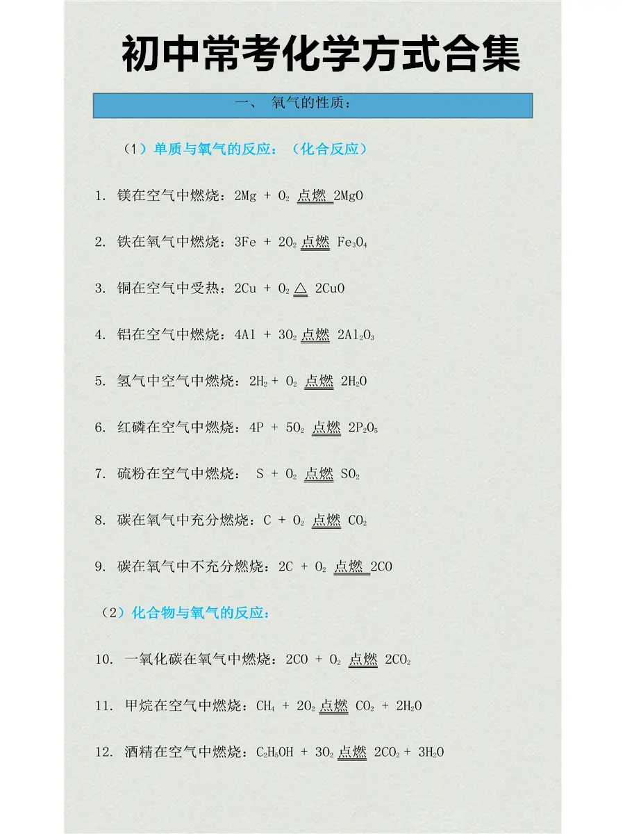 初中提分资料 整个初中常考的化学方程式都在这里 陈氏小初高资料库 哔哩哔哩