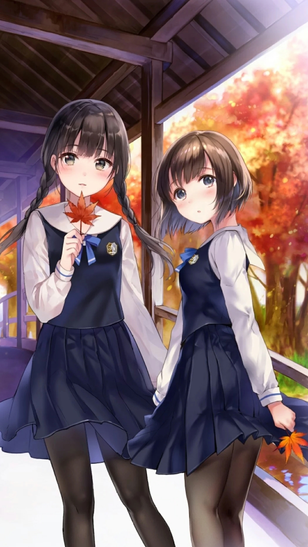 唯美动漫枫叶少女图片