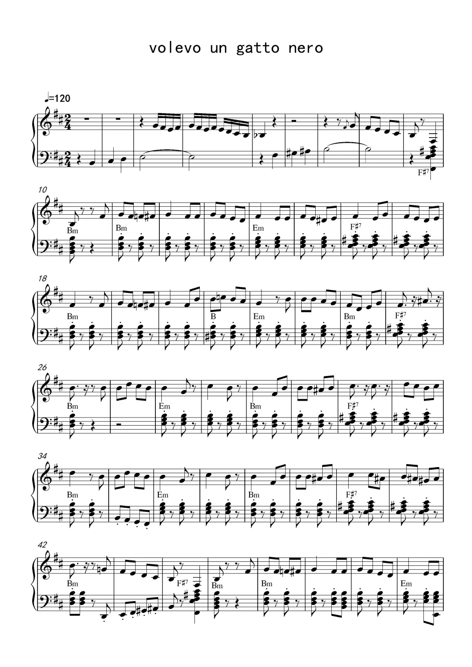 【手风琴谱】volevo un gatto nero/黑猫的探戈