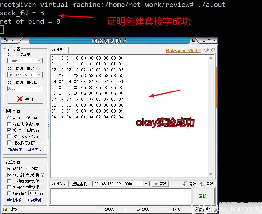 使用网络调试助手验socket相关函数之sendto函数 哔哩哔哩