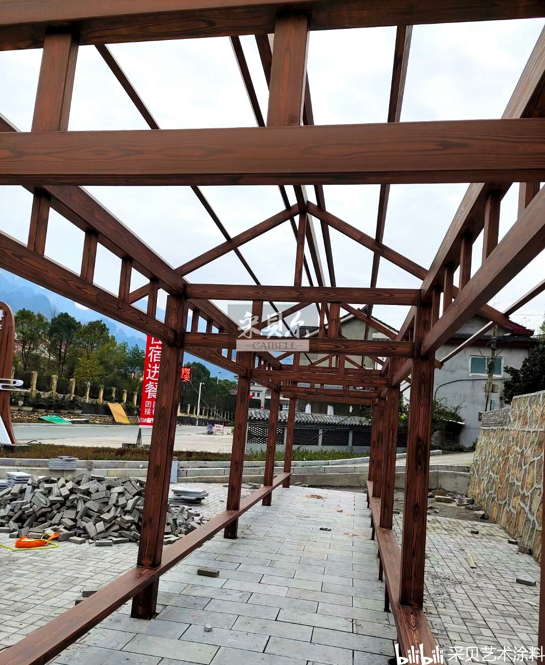 廊架木纹漆——湖北宜昌仿木纹漆施工